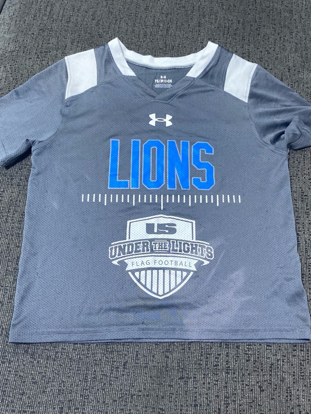 Under Armour Gray Kids' 'Lions' Athletic Jersey with Blue Graphic
